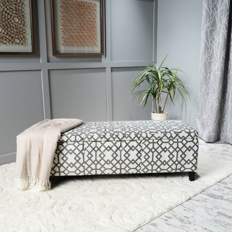 Banc de rangement avec repose-pieds Flash, tissu gris clair à imprimé géométrique 51 po