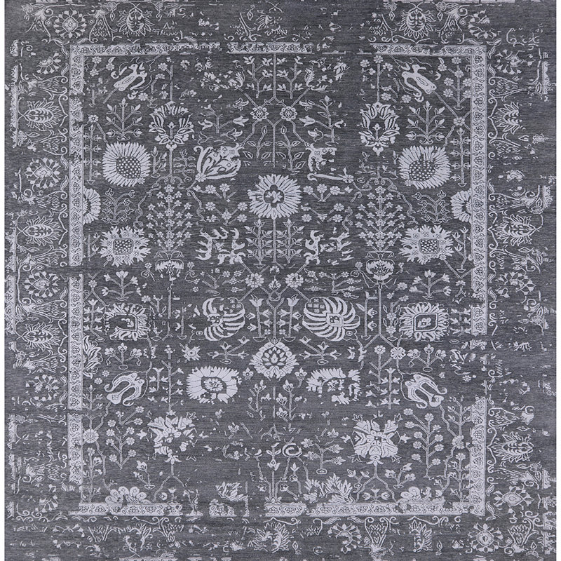 Tapis oriental gris / blanc Shayne, Carré 8 pi