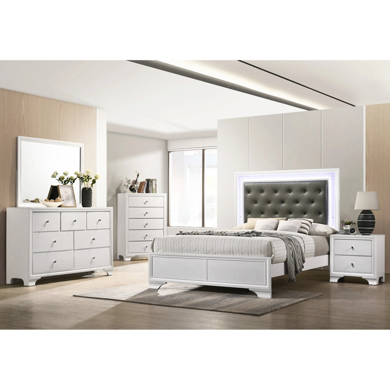 Lit d'enfant en tissu d'ameublement blanc en crocodile blanc avec tête de lit et porte-bagage moderne