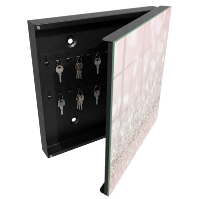 Key storage cabinet, Opens to the right, 30x30x5, Black, Subtle pink and white lights, 