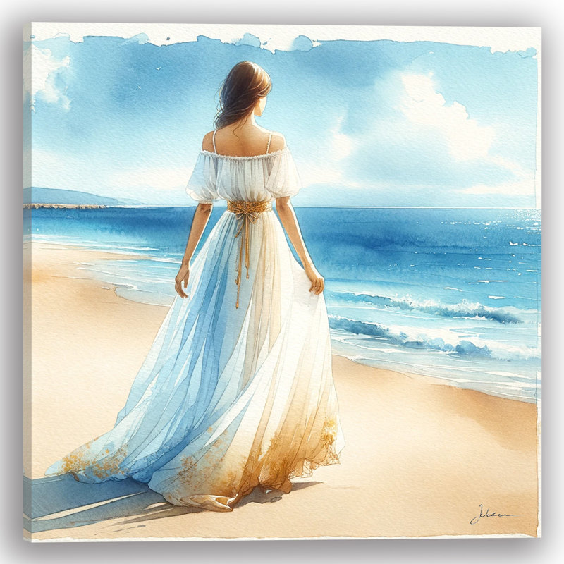 «Serene Beach Walk», art mural sur toile tendue, H 30 po x l 30 po