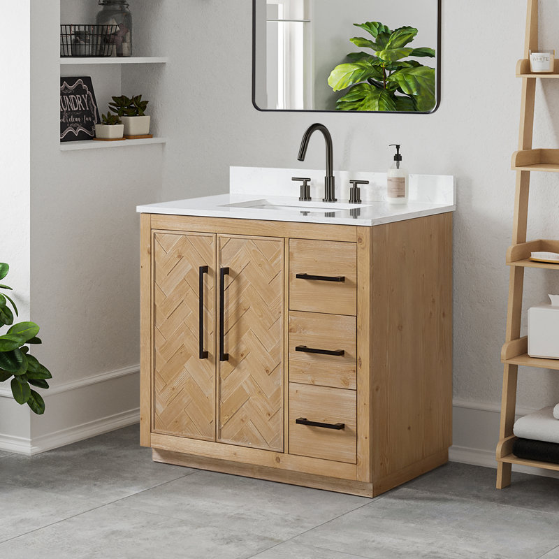 Jareth 48'' Natural Wood Single Bathroom Vanity with White Stone Top