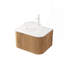 Meuble-lavabo 24 po avec lavabo, meuble de rangement mural rayé à bords arrondis avec tiroir, lavabo en verre rond transparent et comptoir, grain de bois naturel pré-assemblé