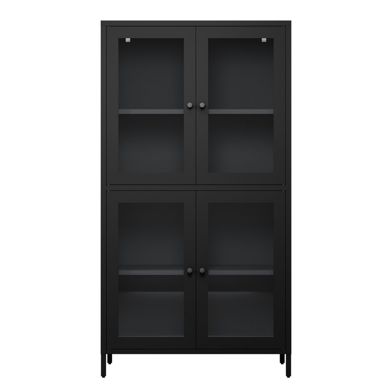Armoire à 4 portes en verre pour le rangement des chaussures - noir avec portes et tablettes réglables