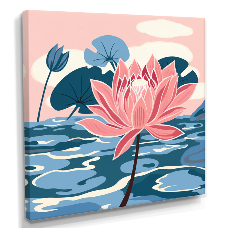 Fleur de lotus rose sur fond d'étang bleu - impression d'art mural Lotus, Toile tendue, H 30 po x l 30 po x P 1 po