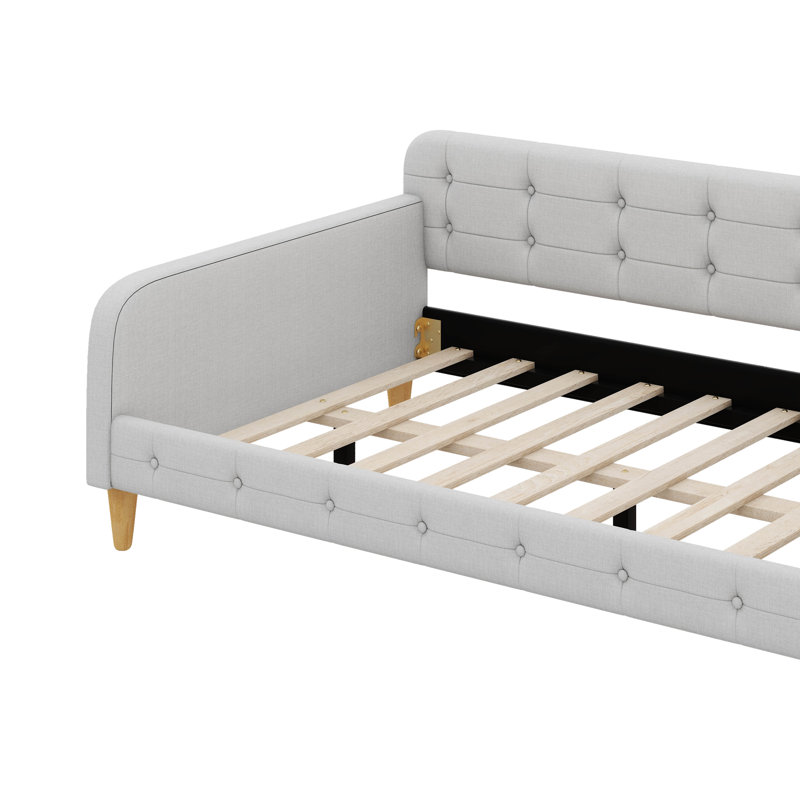 Lit de jour avec revêtement en tissu et repose-pieds, Beige, Simple