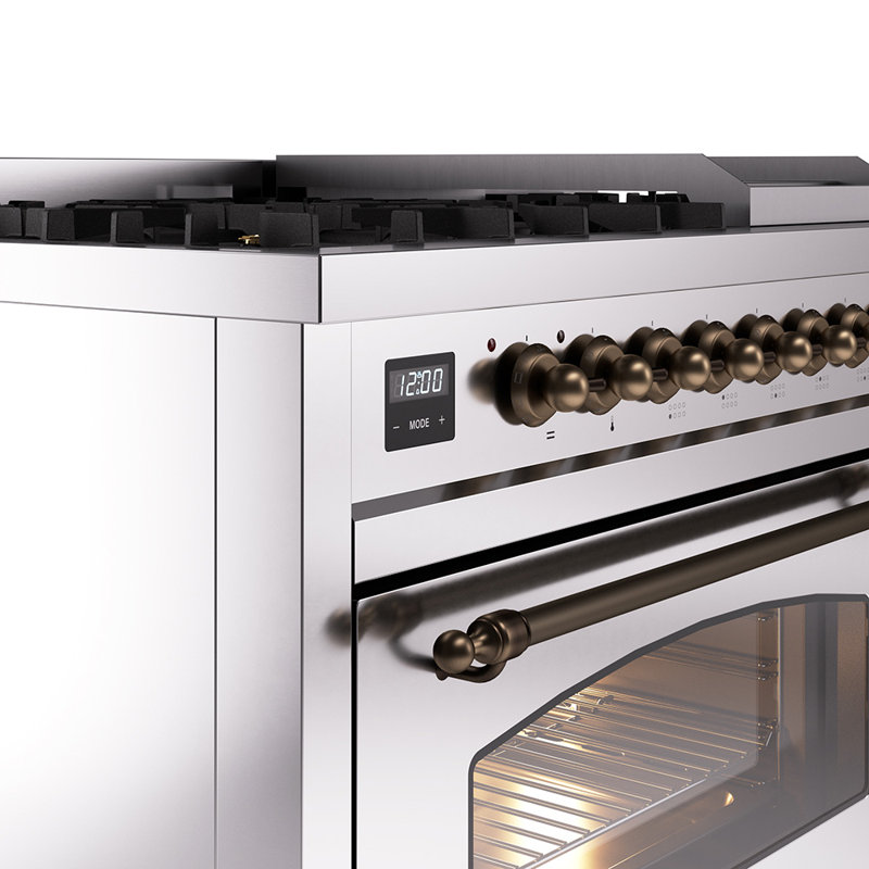 ILVE Nostalgie II Series 48 inch Dual Fuel Range with 8 Sealed Burners, Griddle (Glass Door), Liquid Propane