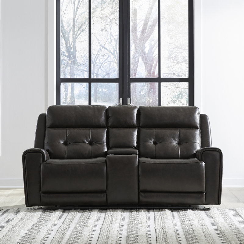 Iavor Leather Power Reclining Sofa, Beige