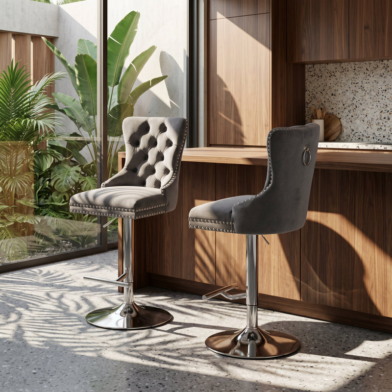 Tabouret tournant à hauteur réglable en velours l 20,4 po x P 17,5 po x H 49,9 po Augusta