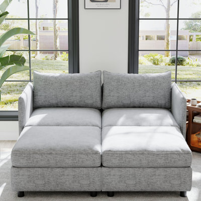 Canapé moderne avec causeuse, méridienne et canapé Mid-Century avec rangement pour petits espaces, salon
