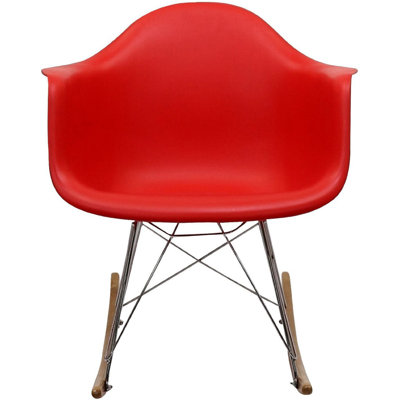 Chaise berçante Hickson - Chaise avec accoudoirs en métal et pieds en bois avec siège en plastique - Chaise de chambre de bébé, de patio ou de salon moderne
