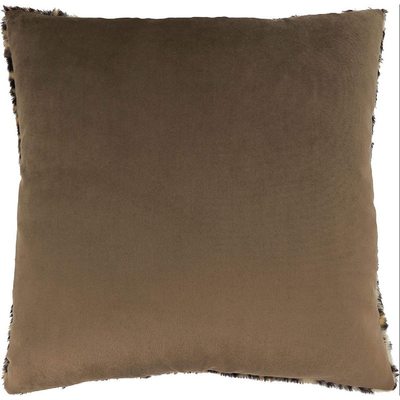 22" Brown Cheetah Print Faux Fur Square Throw Pillow