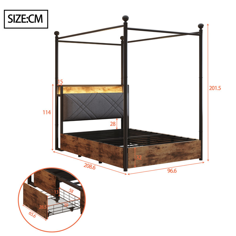Metal Storage Bed, Single (3')