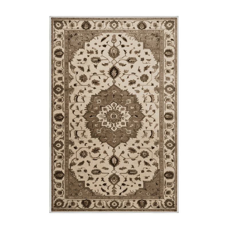 Machine Washable Tabriz Beige Area Rug, Runner 2' x 5'
