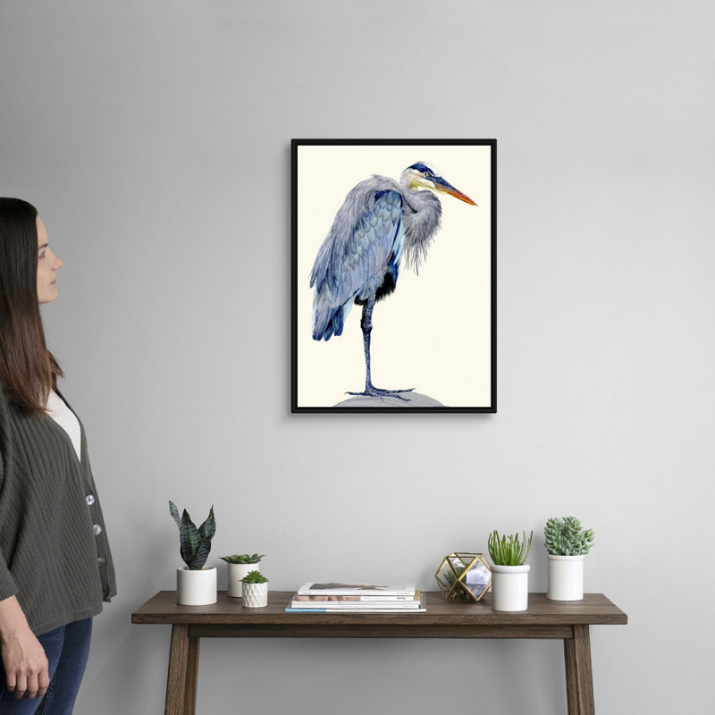 Heron Study II, art mural sur toile, Toile encadrée noire, H 26 po x l 20 po x P 2 po