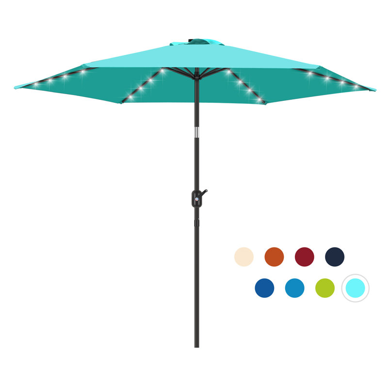 7.5 Ft Peacock Blue Solar LED Lighted Patio Umbrella