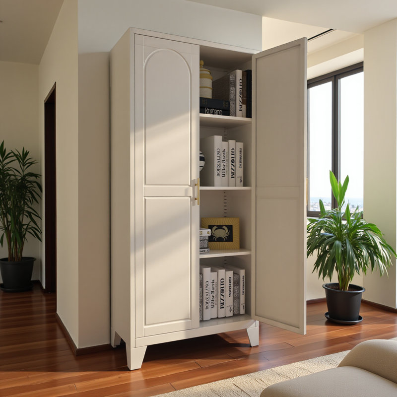61'' Shapely Doors Cabinet, Metal Storage Cabinet With Doors And Adjustable Shelves, For Bedroom, Living Room(white)