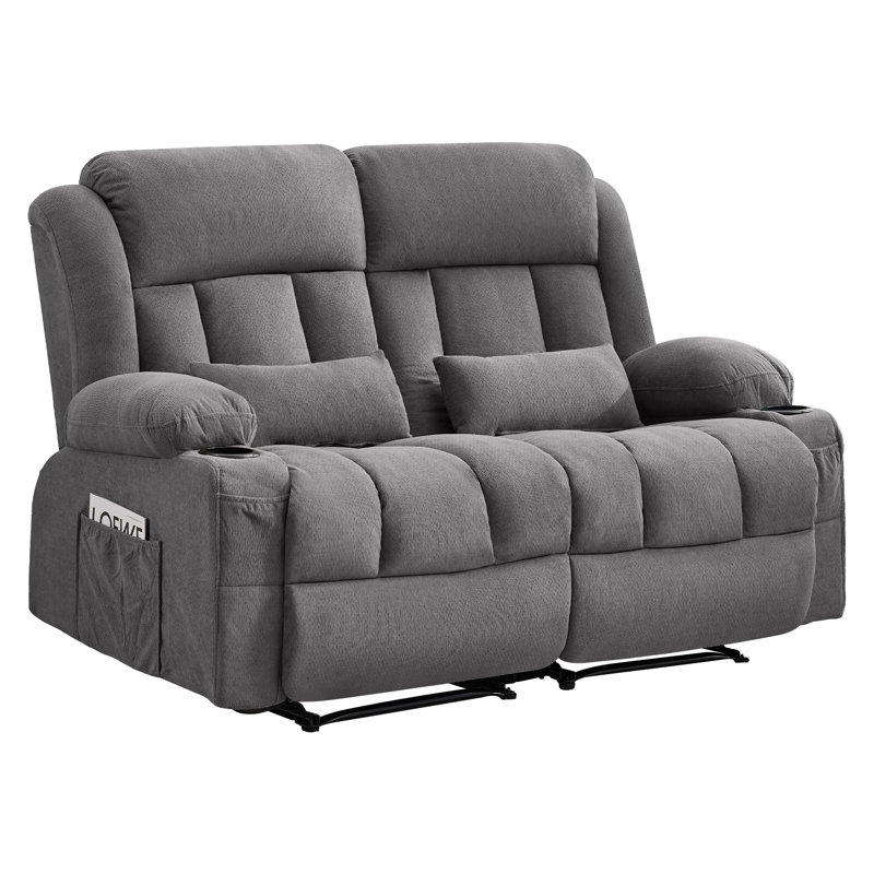 Causeuse inclinable en tissu gris avec inclinaison à 155 degrés et poches latérales