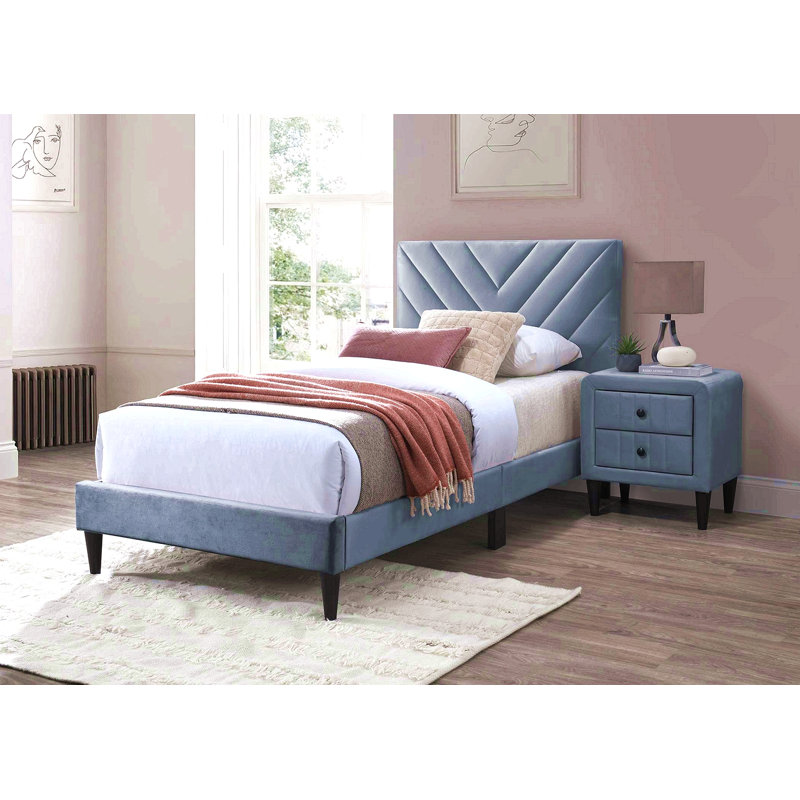 Modern V-Stitching Tufted Design Twin Bed Velvet Upholstered In Gray, Gray