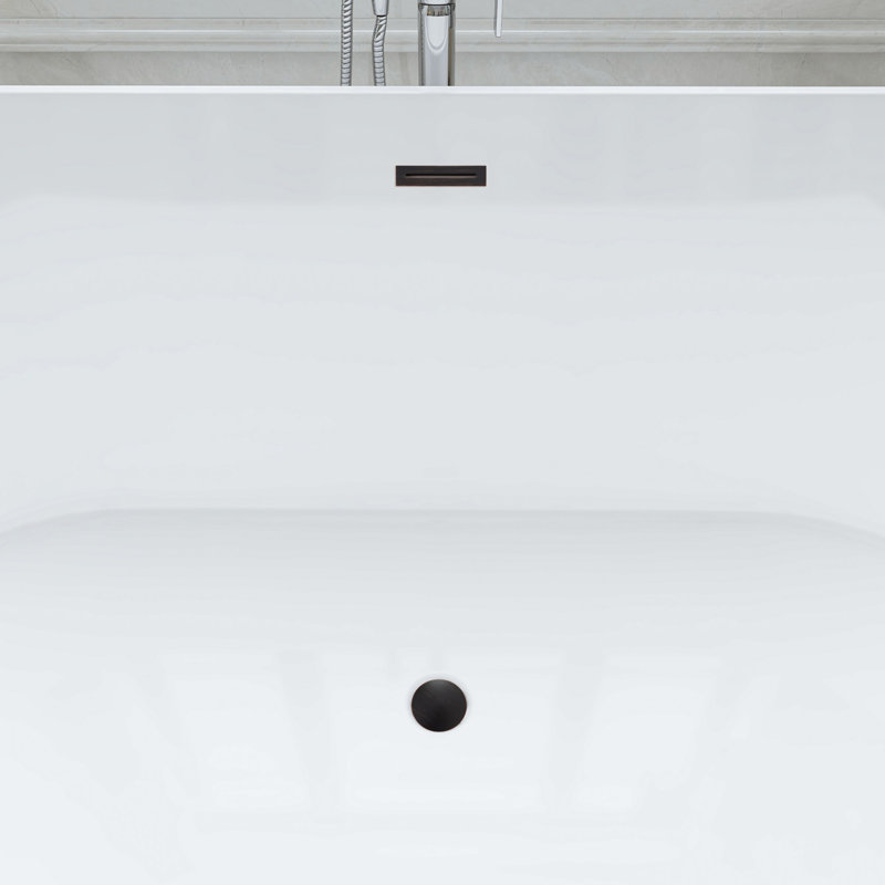 67'' x 32'' Freestanding Soaking Acrylic Bathtub, White/Oil Rubbed Bronze