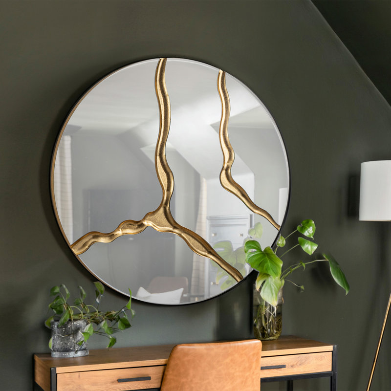 Surcos Round Mirror, Gold