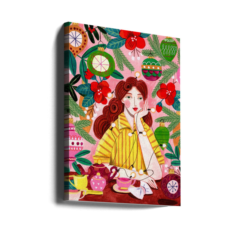 "Retro Christmas Woman", art mural sur toile tendue, H 16 po x l 12 po