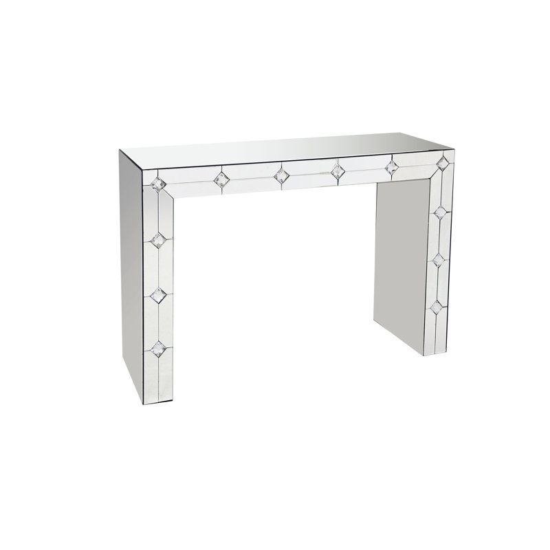 Console rectangulaire argentée en faux strass avec miroir, 47 pouces de largeur, 32 de hauteur, 16 de profondeur