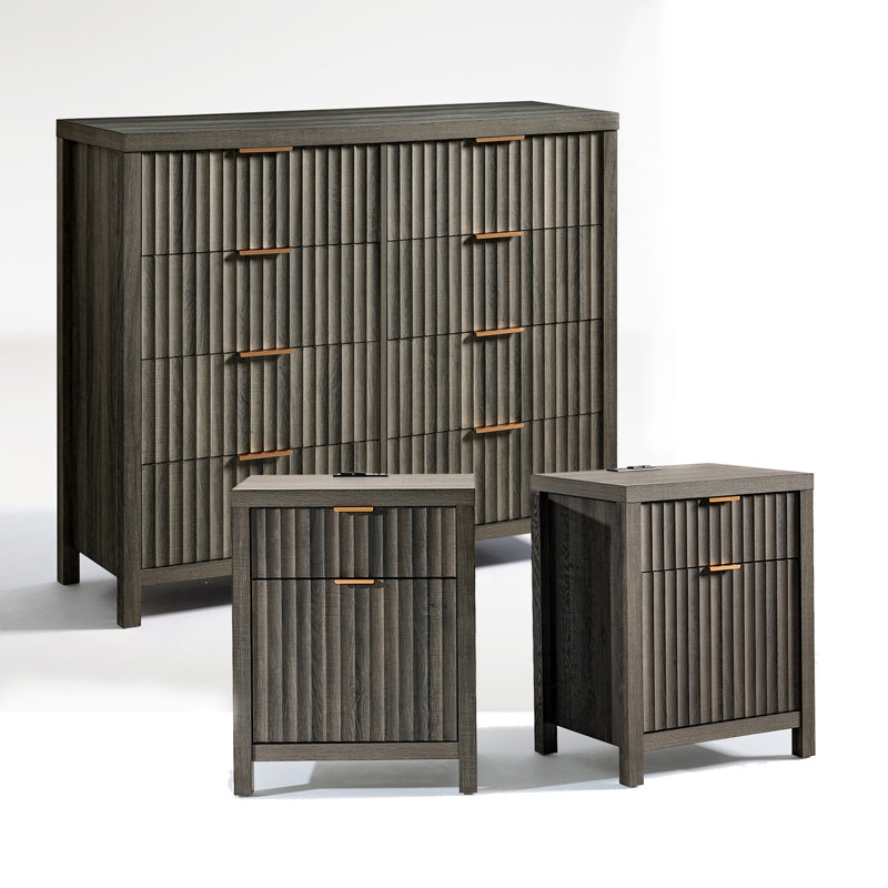  Arrilla 3 Piece Bedroom Set, Midnight Oak