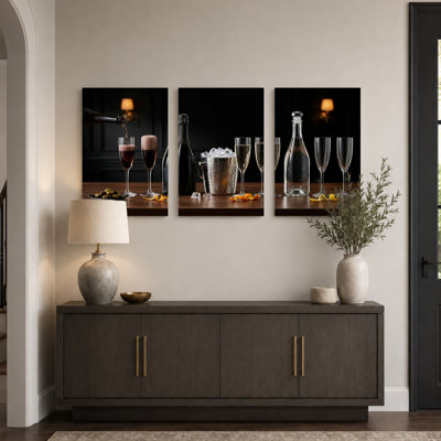 Wine Bar Art Canvas Wrapped Wall Art Oil Painting Print Set Of 3 For Living Room Bedroom Home Decor