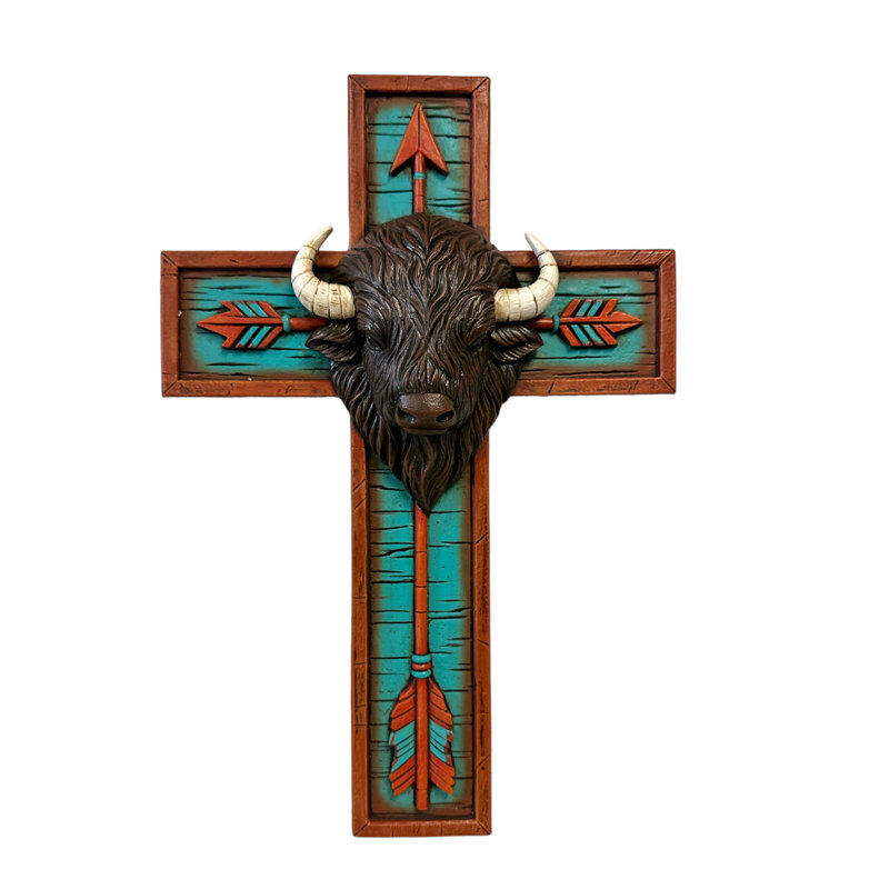 Tête de bison brun nord-américain à motif de croix du Sud-Ouest
