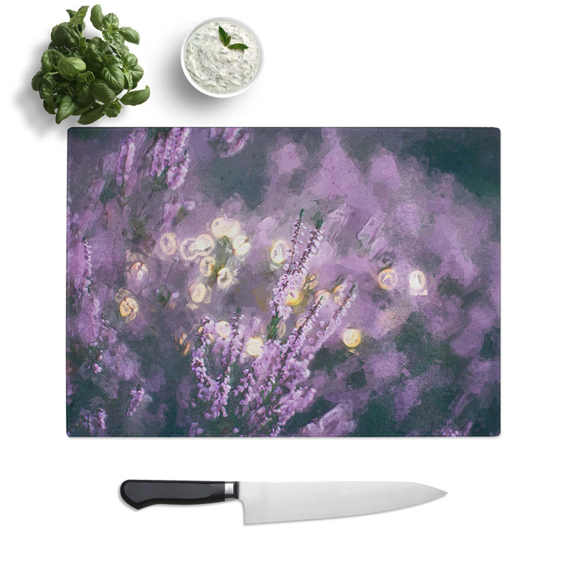 Tempered Glass Lavender Chopping Board, 39 cm W x 28.5 cm L