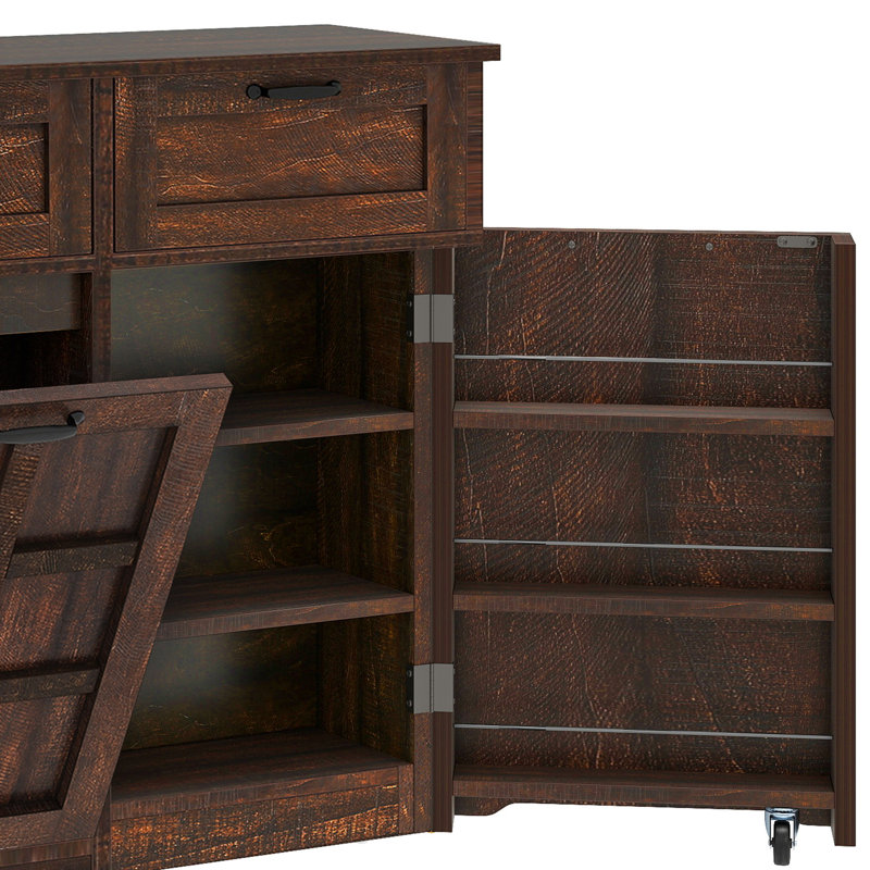 Armoire de cuisine à double poubelle inclinable avec tiroir et tablettes Balconera, Brun