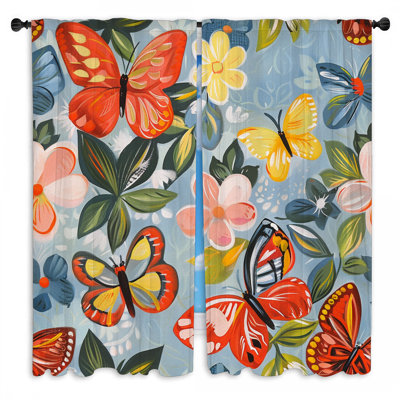 Rideaux de fenêtre à papillons et insectes Shabby Chic - 2 panneaux