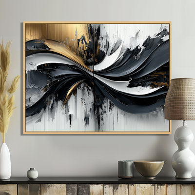 Goldern Black Shifting Ink Waters II - Art mural moderne transitionnel abstrait