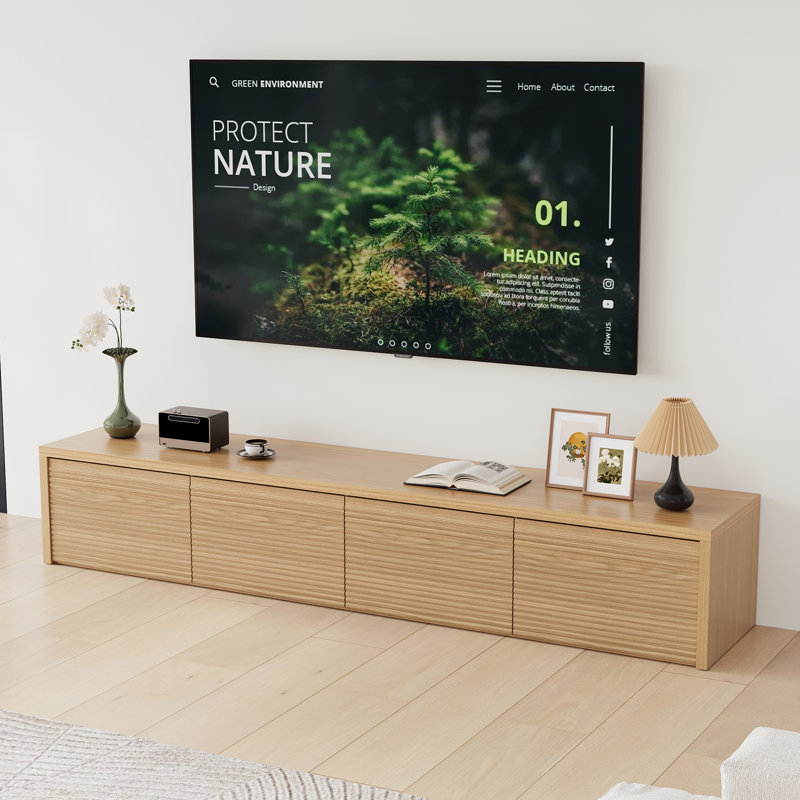  78.8'' Mid Century Modern TV Stand for Living Room with Four Drawers (Light Wood)