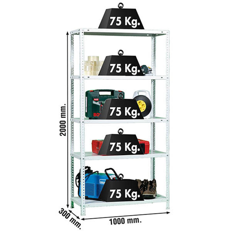 100cm W Steel Height -Adjustable Shelving Unit, 200cm H x 100cm W x 30cm D, White