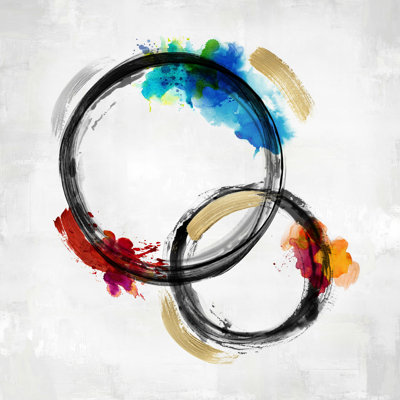 " Colorful Double Circle Abstract 1 " Painting Print