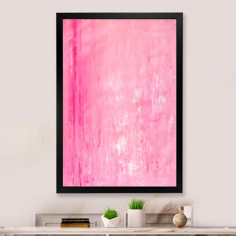 Rose et blanc abstrait, art mural moderne et contemporain sur toile, Cadre photo noir, H 12 po x l 8 po x P 1 po