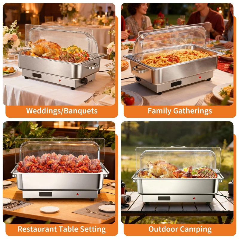 Electric Chafing Dish, 8.5L Large Cpacity 30-93 ? Adjustable Temperature Electric Chafing Dishes with Transparent PC Lid for Buffet, Deep Pan Food Warmer for Parties, Catering, Weddings