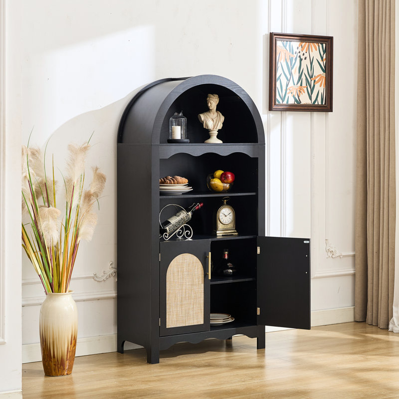 63” Tall Arch Bookcase With Adjustable Shelves, Black