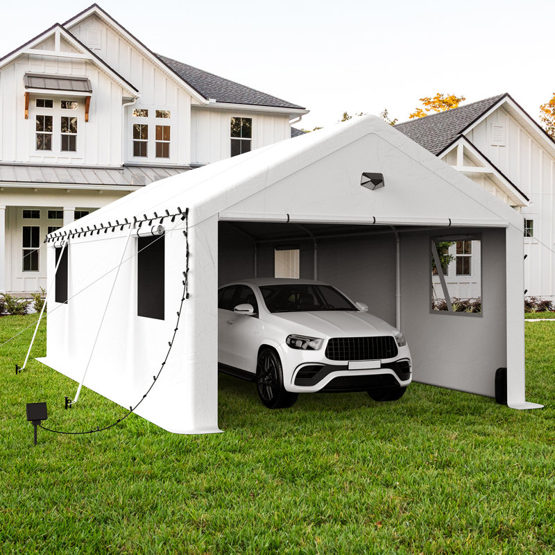 13 Ft. W x 25 Ft. D Heavy Duty Carport Canopy - White, White, 10.3' H x 13' W x 25' D