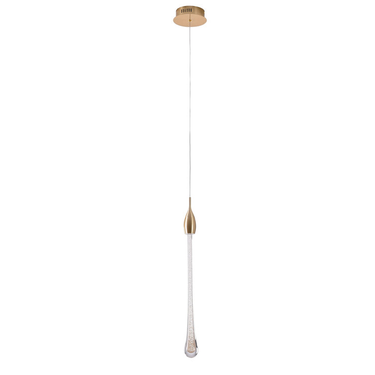 This Exquisite LED Pendant Is In A Gold Finish. The Frame Is Made Out Of Aluminum, And It Comes With A Dusted Clear Glass Accent. The LED Bulb Is Integrated Into The Frame. The Adjustable Cord Link Makes This Fixture Suitable For Most Ceiling Heights.