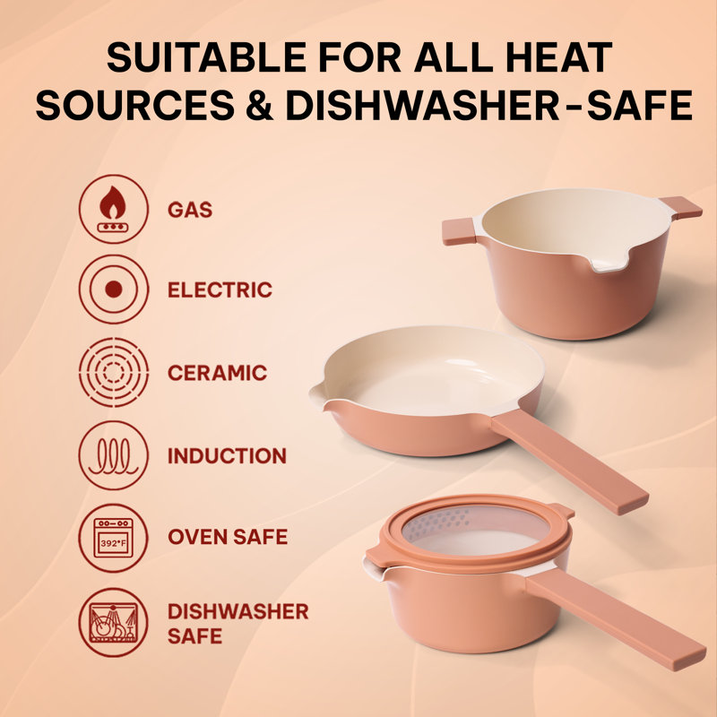 Alva 5-in-1 Peach Ceramic Nonstick Cookware Set