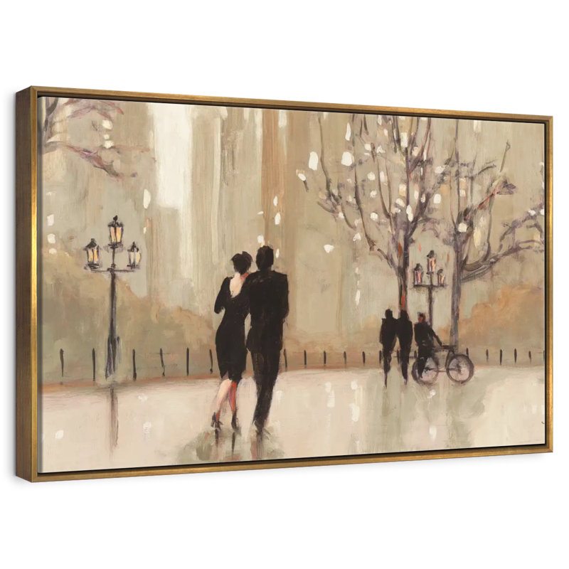 An Evening Out Neutral I, 46 po x 31 po, Cadre flottant doré