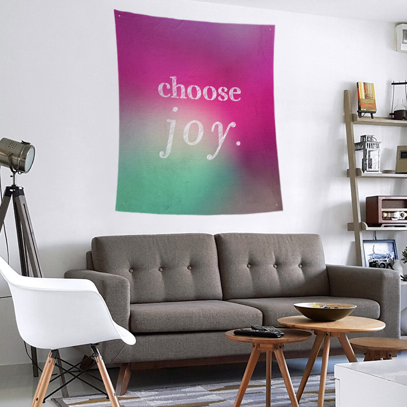Tapisserie de polyester, choisir la joie citation, H 80 po x l 68 po, Fuchsia / vert