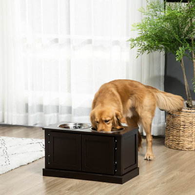 Bols pour chiens surélevés pour chiens de grande race paisibles - Mangeoire surélevée avec rangement, acier inoxydable, intérieur, café, style moderne