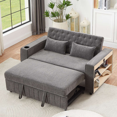 61.4" Pull-Out Sofa Bed Convertible Couch Loveseat Sofa Modern Sleeper Sofa With Adjustable Backrest For Living Room