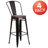 Margherite Modern Bistro Metal Dining Stool with Curved Vertical Slat Back and Wood Seat-492327296-502311465