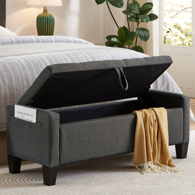 45"W Upholstered Mid-Century Modern Lift-Top Ottoman