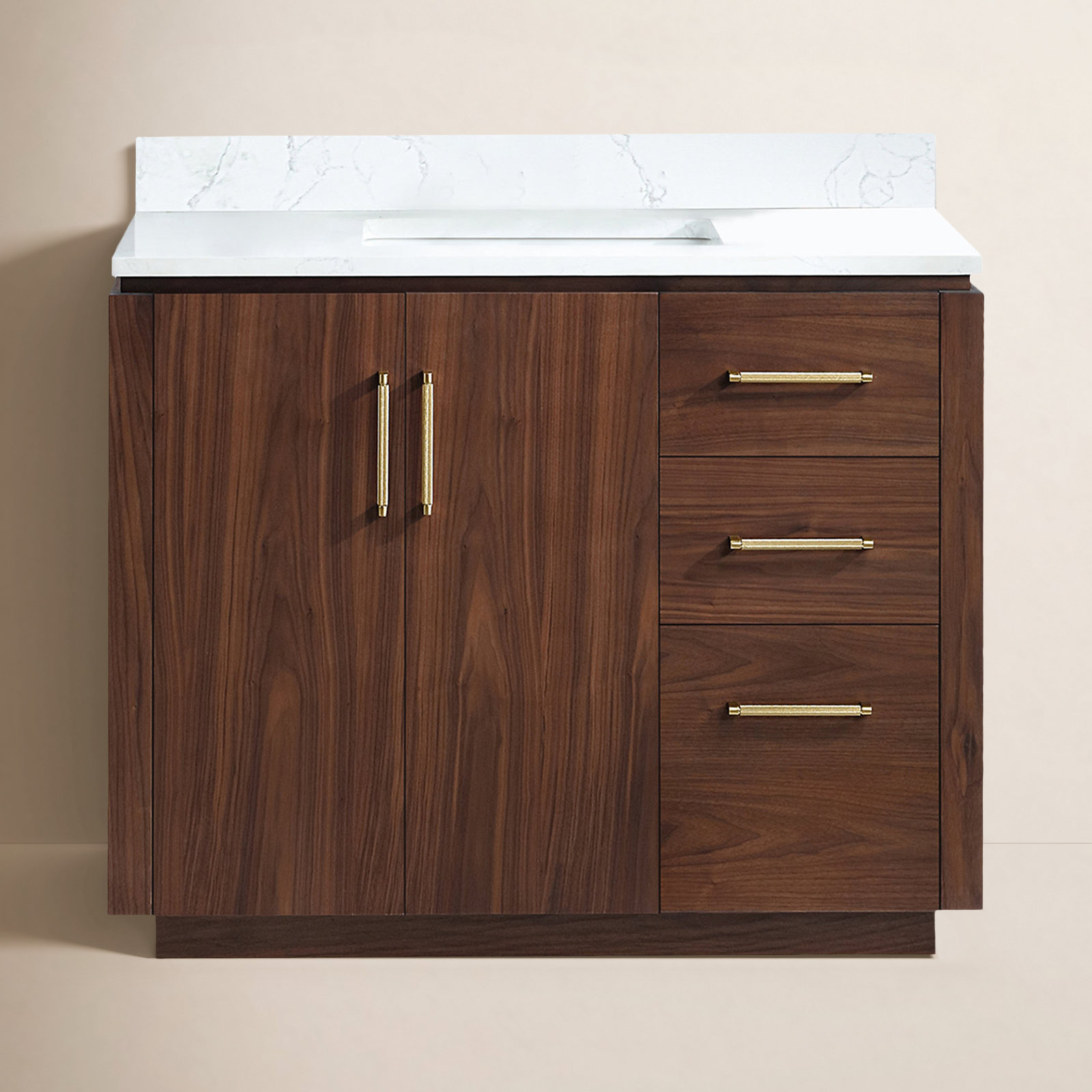 Cloverfield 42'' Single Bathroom Vanity, Natural Walnut, Gold